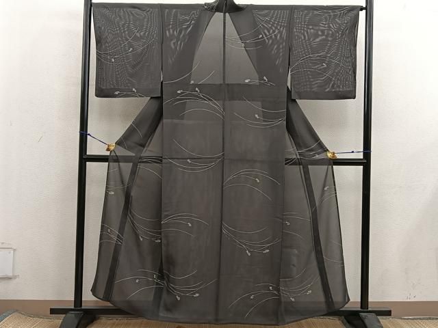 平和屋着物＊夏物　小紋　絽　草葉文　黒地　正絹　逸品　BAAX8191mz 24,375円