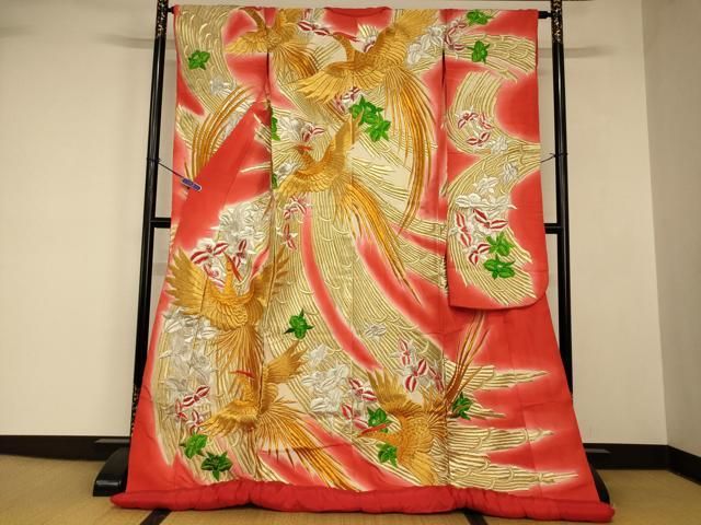 平和屋本店●色打掛　和装　婚礼　結婚式　花嫁　神社挙式　駒刺繍　鳳凰草花文　暈し染め　金銀糸　逸品　AABJ2791fw