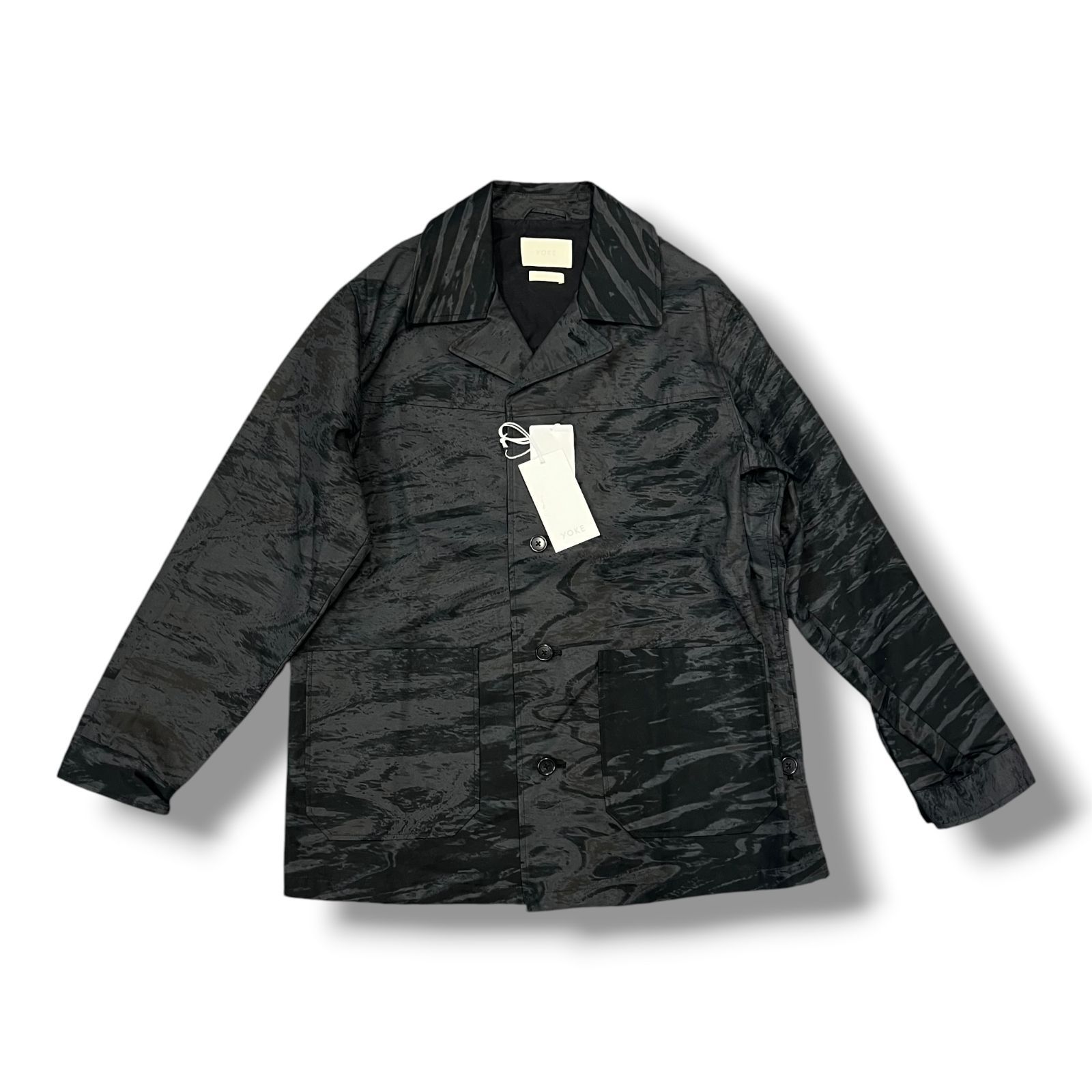 参考上代71,500円 未使用 YOKE 25SS PHOTO PRINTED FINX COTTON WASHER GABADINE CAR JACKET コットンギャバジンカージャケット カーコート ヨーク YK25SS0894B ブラック 1 1829A