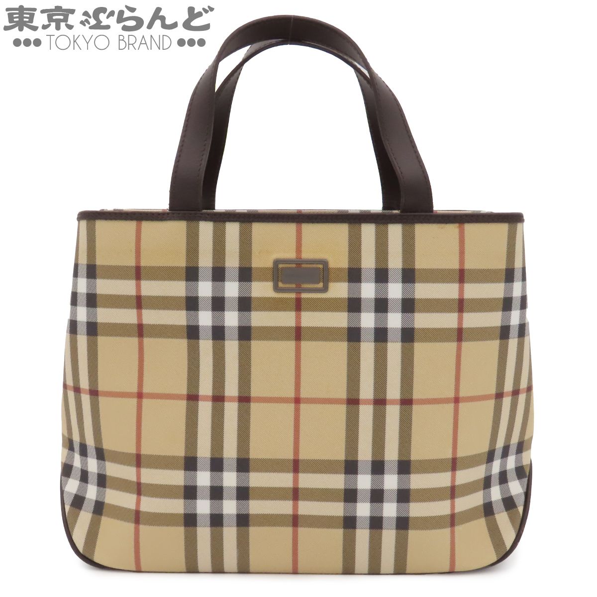 バーバリー BURBERRY ハンドバッグ ベージュxブラウン PVC レザー ノバチェック ミニ トートバッグ ハンドバッグ レディース 101860122