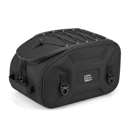 【構造そのものが、守る】KEMIMOTO シートバッグ 13L EVAハードシェル構造 バイク シートバッグ 防水機能 レインカバー付属 ハイビジョンオレンジ内裏 固定ベルト付き 取り付け簡単 KM-1809 ブラックas 79f27cbf