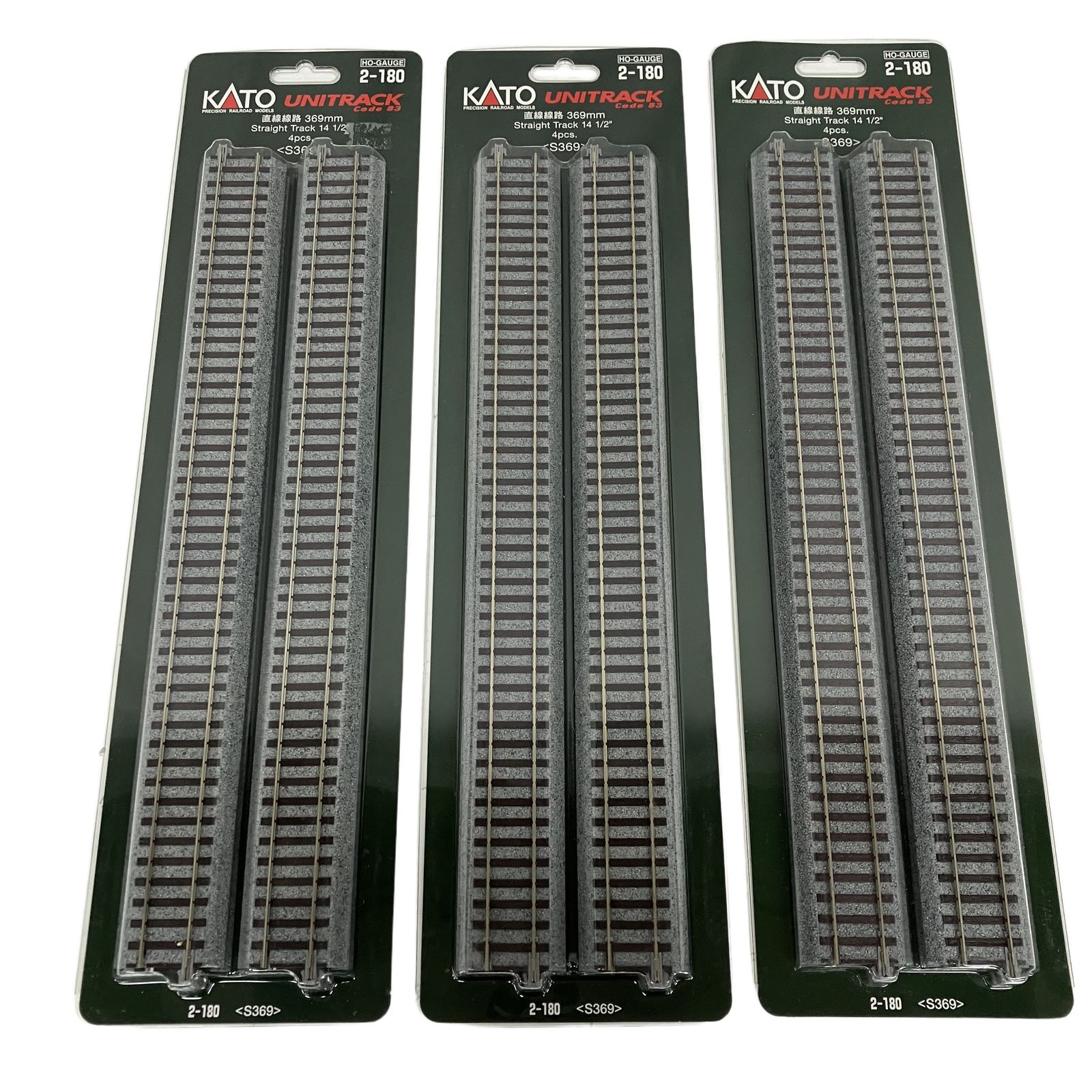 KATO 2-180 UNITRACK Code 83 直線線路 369mm 4pcs 3点セット HOゲージ レール 鉄道模型 カトー 中古 S11396146