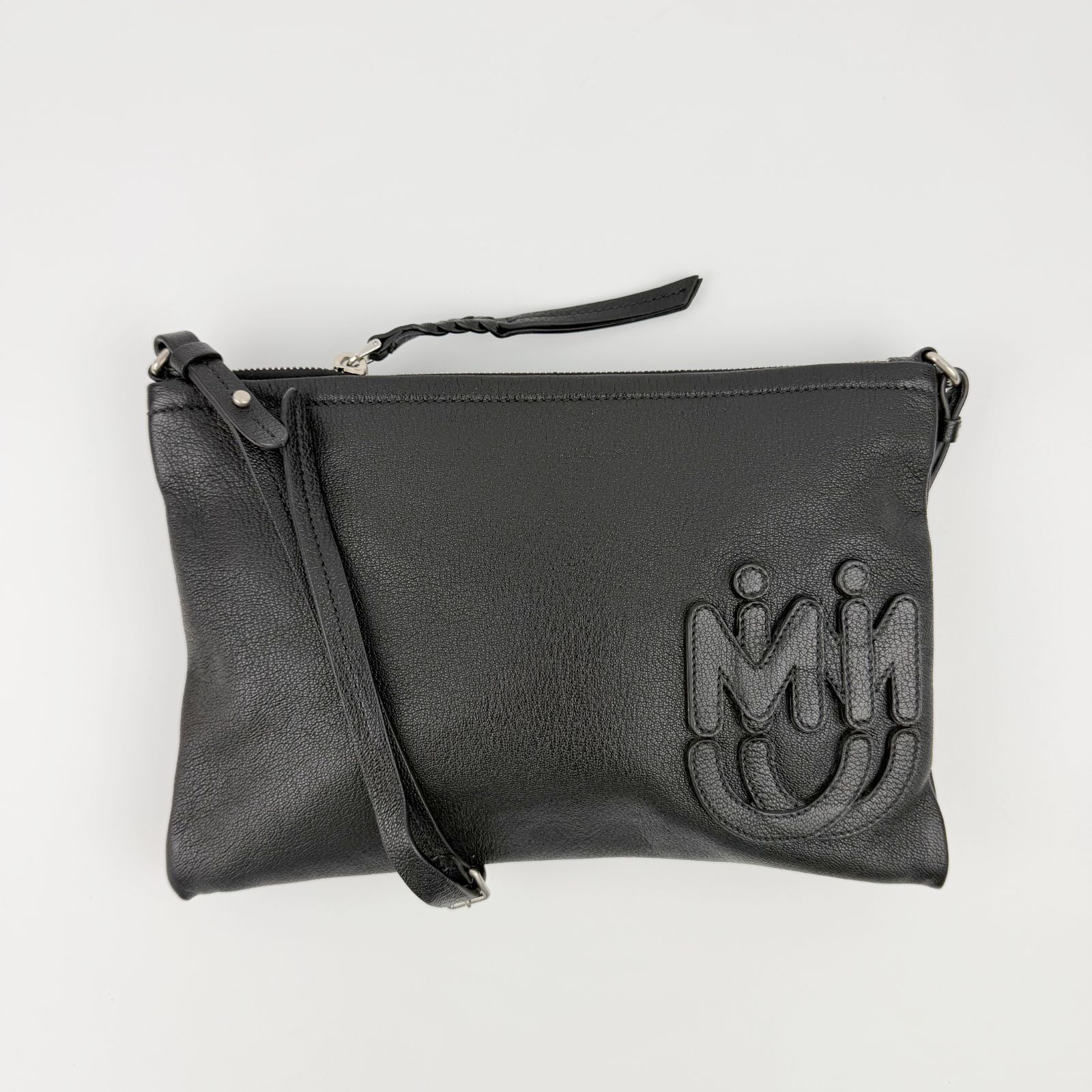 【中古】MIU MIU ミュウミュウ ロゴ ショルダーバッグ クラッチバッグ レザー ブラック シルバー ヴィンテージ レディース HIBUOCHI VINTAGE hboc260625a04
