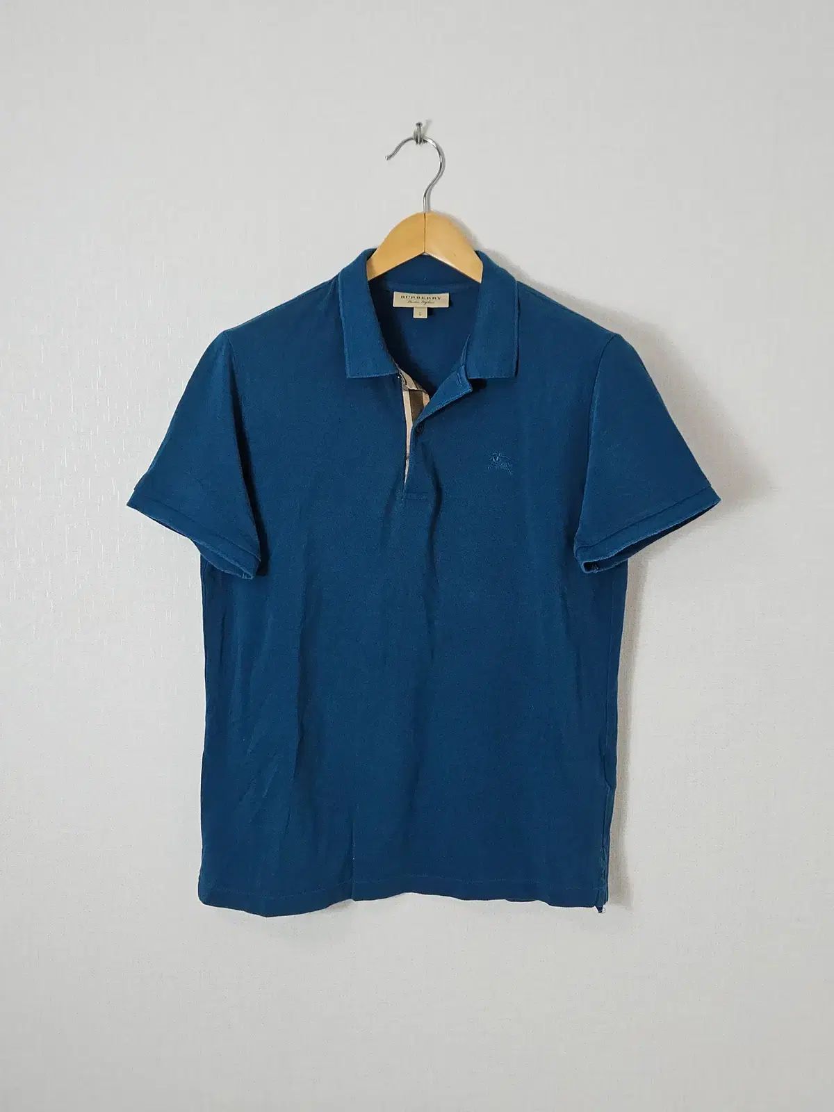 バーバリー 正規品 新モデル ポロ 半袖 カラーTシャツ コーラルブルー 刺繍 ロゴ L