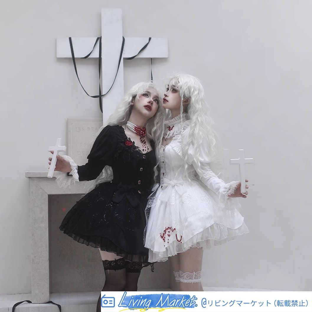 ゴシック風 修道女スタイル ロリータワンピース OP ロリィタ レディースドレス 可愛い 洋装 公主風 2色展開（ブルー＆ホワイト / ブラック＆ホワイト） 日常?イベント対応 プリンセスドレス S~XLサイズ CS626P165