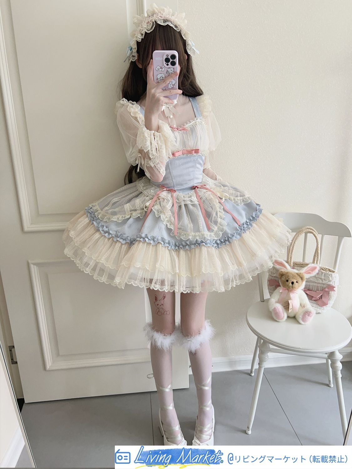 「花季むすび」オリジナルデザイン 小 バレエ風 ロリータジャンパースカート ドレス 可愛いジャスミンカラー 全4色 S~Lサイズ お出かけや普段使いに最適 リボンが可愛いロリータワンピース CS626P171