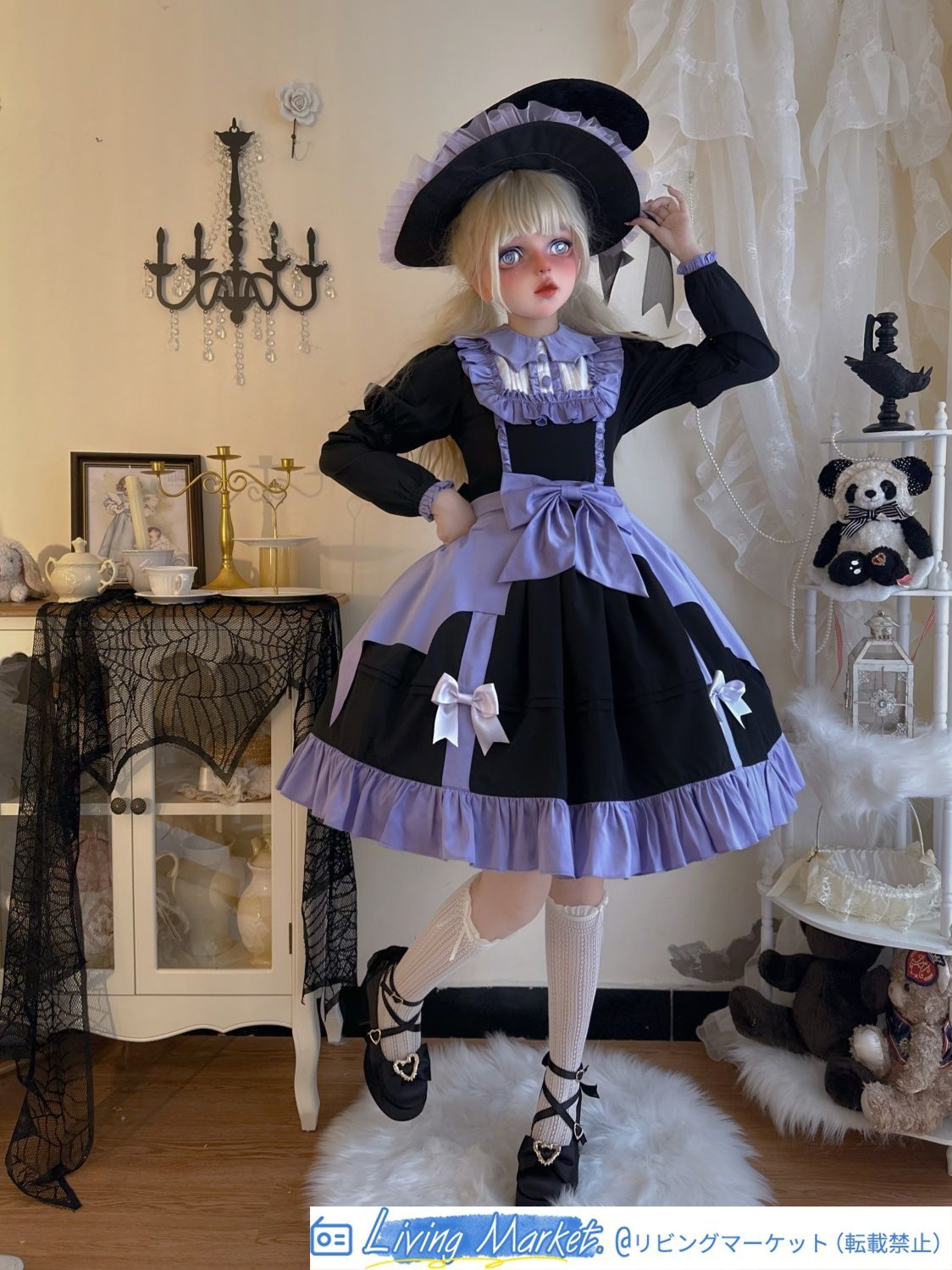 ロリータ洋装 長袖ワンピース ブラック＆パープル 秋冬用 蝶結び付き おしゃれ 可愛い クラシック 甘ロリデザイン 高品質 撮影会 コスプレ イベント プレゼントにも最適 CS626P189