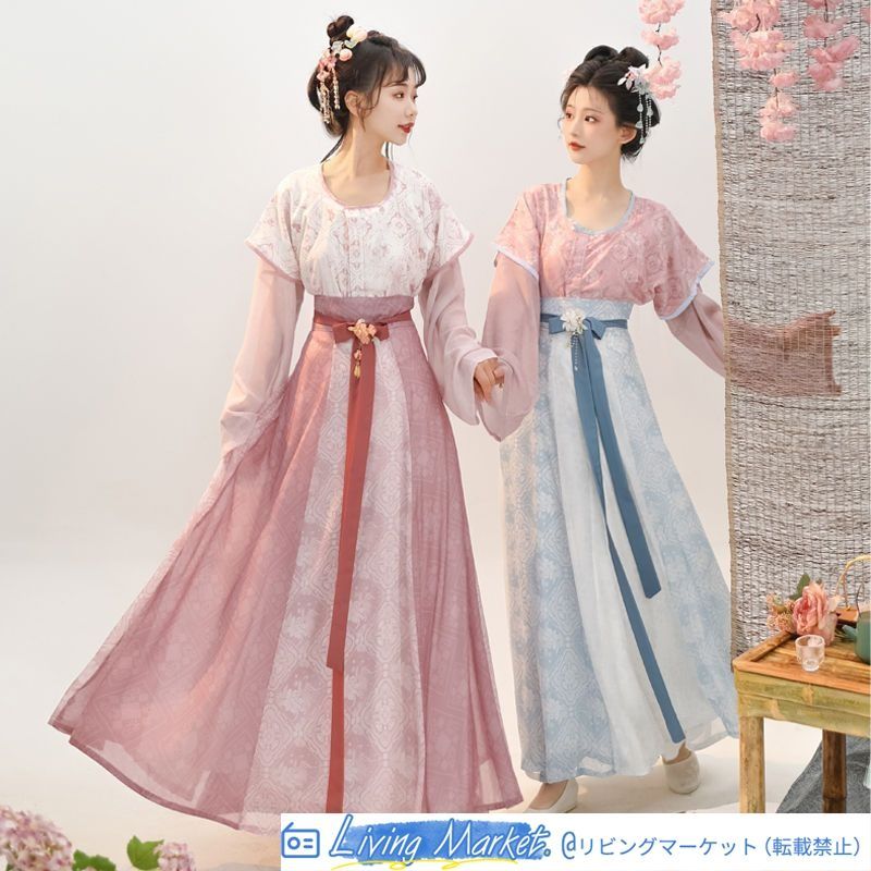【小唐春】オリジナル 唐制漢服 春夏用 丸襟トップス + 八破スカート デイリーユース ファッション 唐風デザイン コスプレ衣装 仮装?舞台撮影用 おしゃれで高品質 プレゼントにも最適 CS626P308