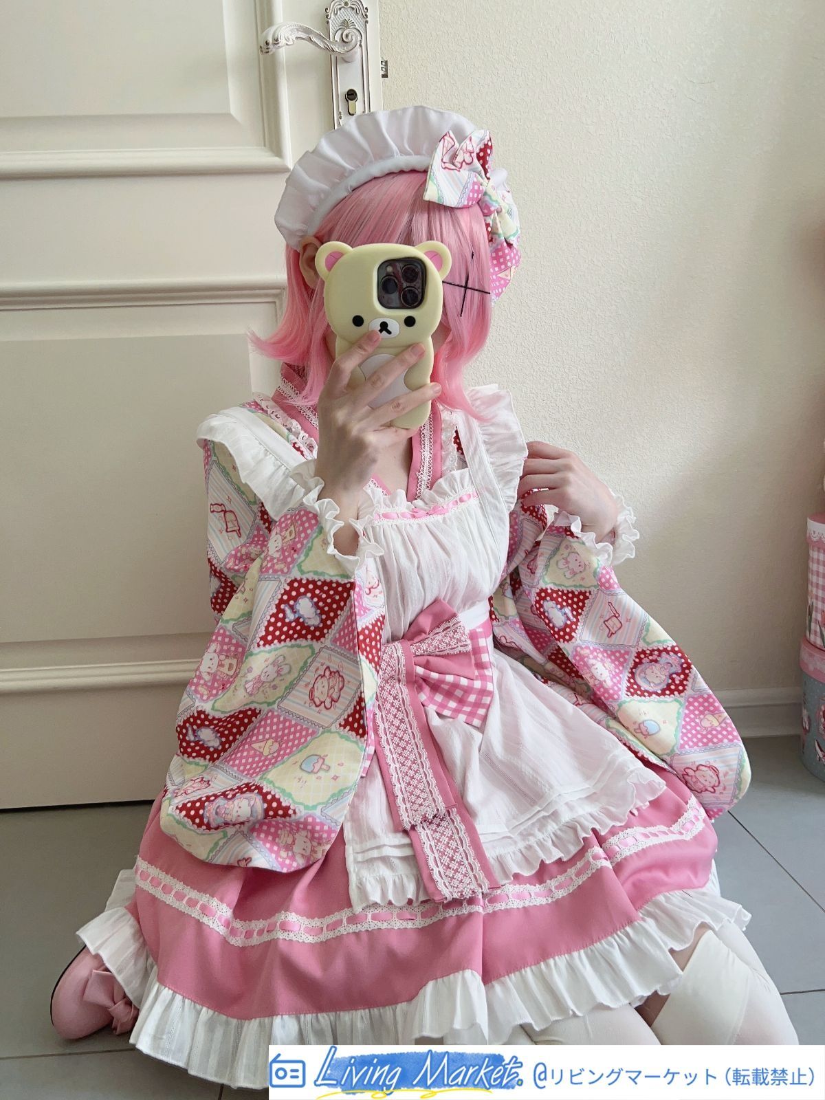 オリジナルデザイン Lolita洋装 和風可愛い女仆装 上衣＋半身スカート＋エプロン＋取り外し可能な蝶結び 夏用 推し活?撮影会?日常便装 高品質 全6色展開 CS626P332