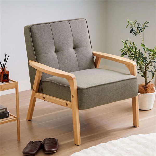 お一人でのくつろぎ時間に 木肘が優しいコンパクトソファ 1人掛 チャコールグレー 組立品【チャコールグレー】