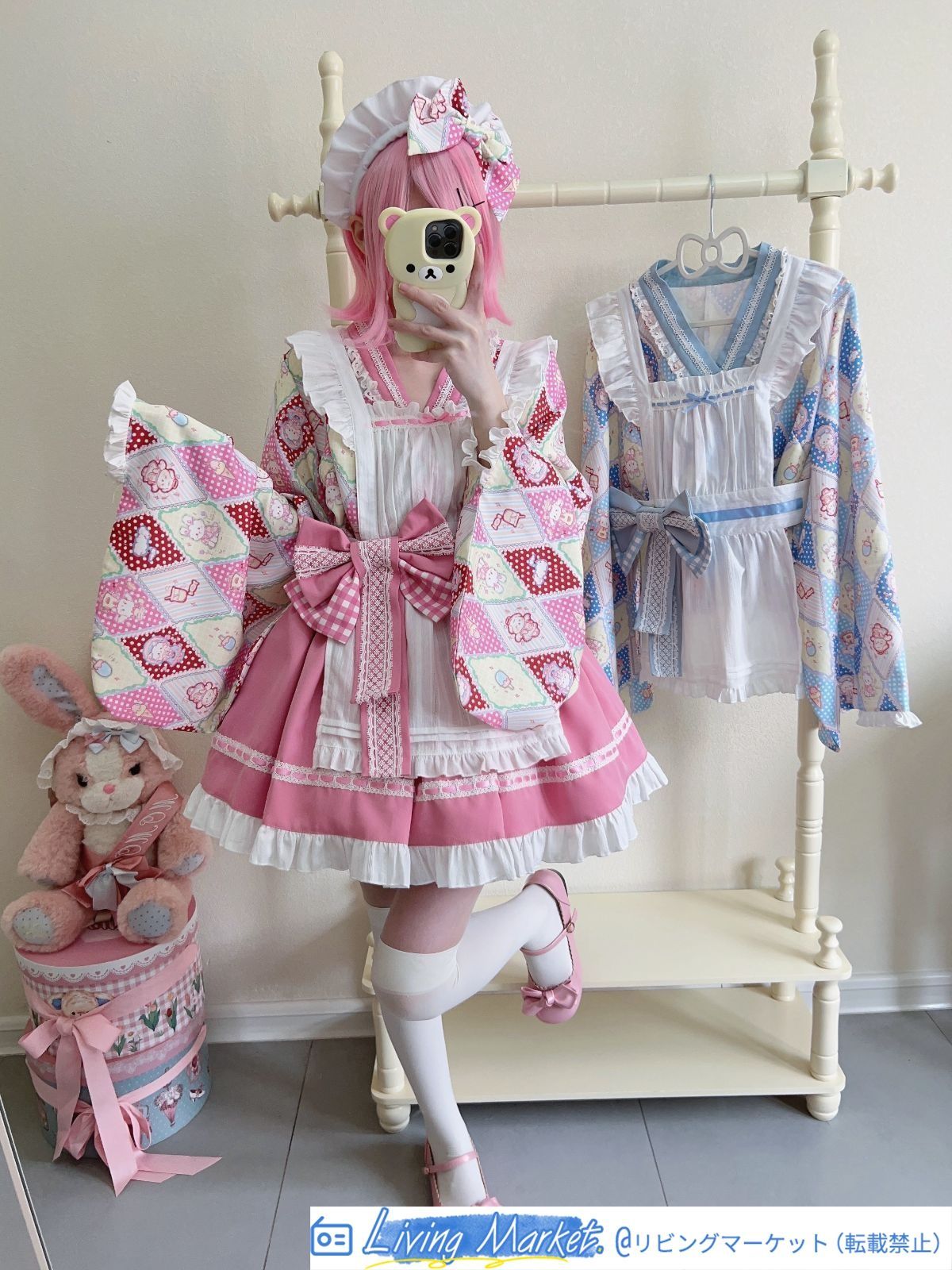 オリジナルデザイン Lolita洋装 和風可愛い女仆装 上衣＋半身スカート＋エプロン＋取り外し可能な蝶結び 夏用 推し活?撮影会?日常便装 高品質 全6色展開 CS626P332