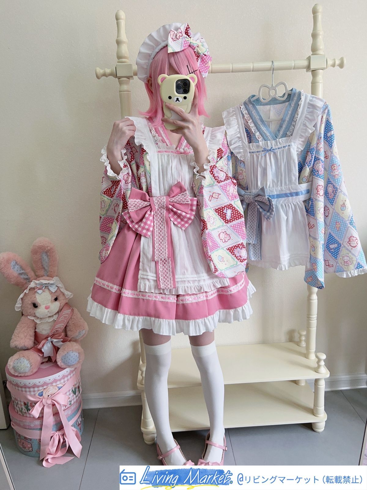 オリジナルデザイン Lolita洋装 和風可愛い女仆装 上衣＋半身スカート＋エプロン＋取り外し可能な蝶結び 夏用 推し活?撮影会?日常便装 高品質 全6色展開 CS626P332