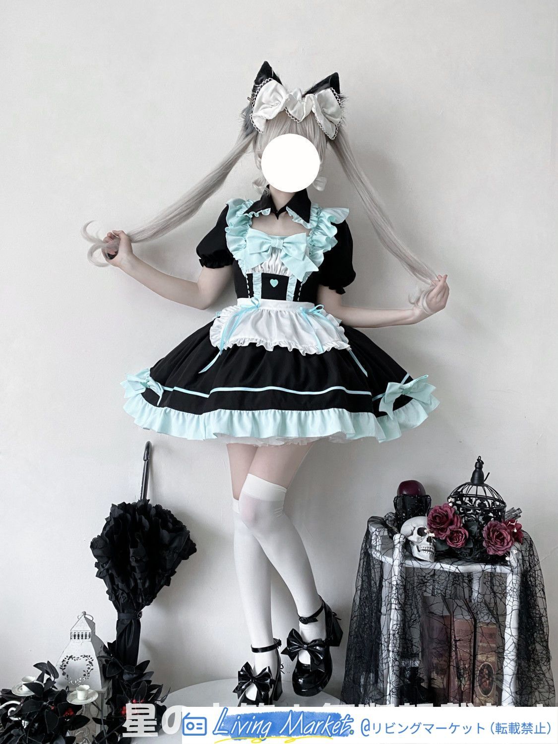 クラシック女仆風 Lolita 洋装 三点セット (ワンピース + エプロン + 付け襟) 撮影会 舞台仮装 イベント用 ハロウィン 推し活 プレゼントにも最適 CS626P365