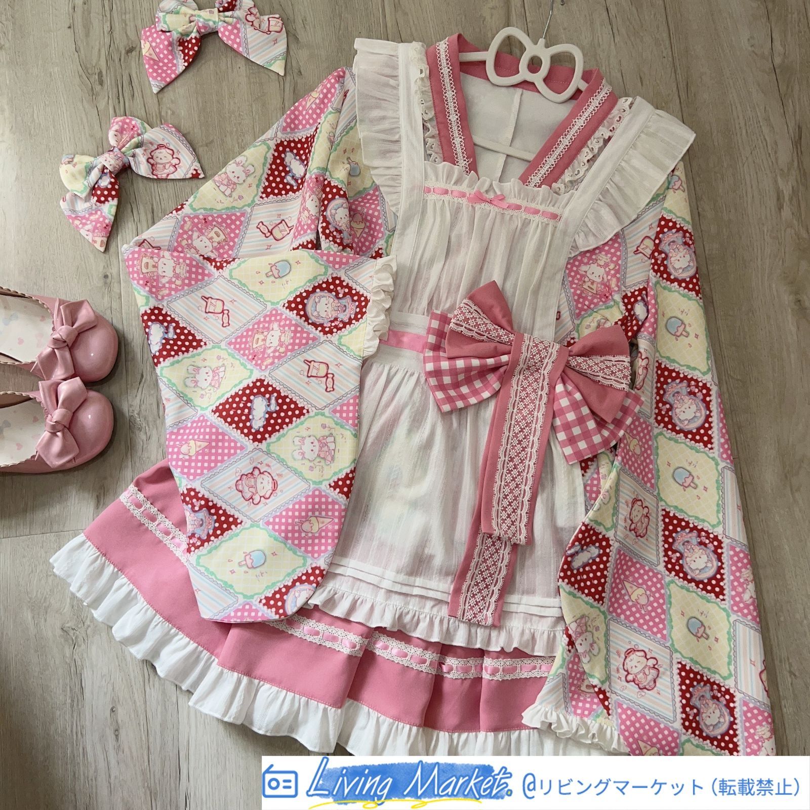 オリジナルデザイン Lolita洋装 和風可愛い女仆装 上衣＋半身スカート＋エプロン＋取り外し可能な蝶結び 夏用 推し活?撮影会?日常便装 高品質 全6色展開 CS626P332