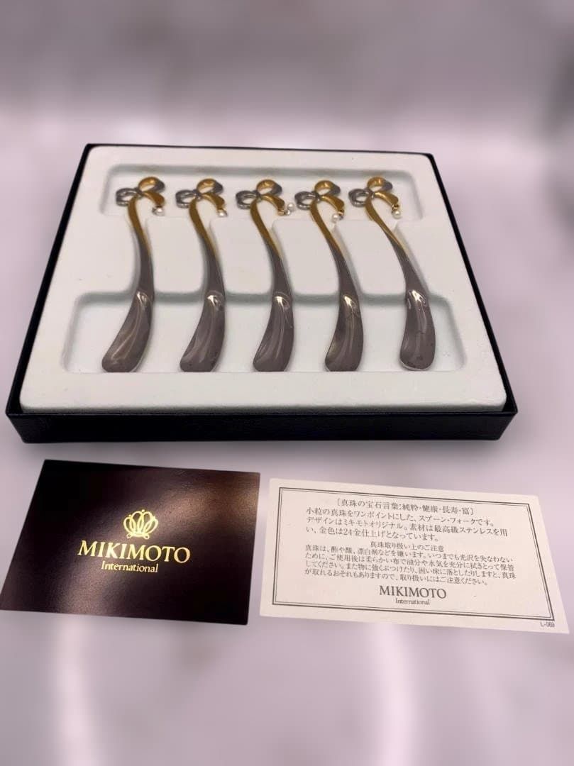 新品　ミキモト　K24金仕上　真珠付き　スプーン５本・フォーク５本　箱入 MIKIMOTO 真珠付き 24金仕上げスプーン 5本セット - メルカリ