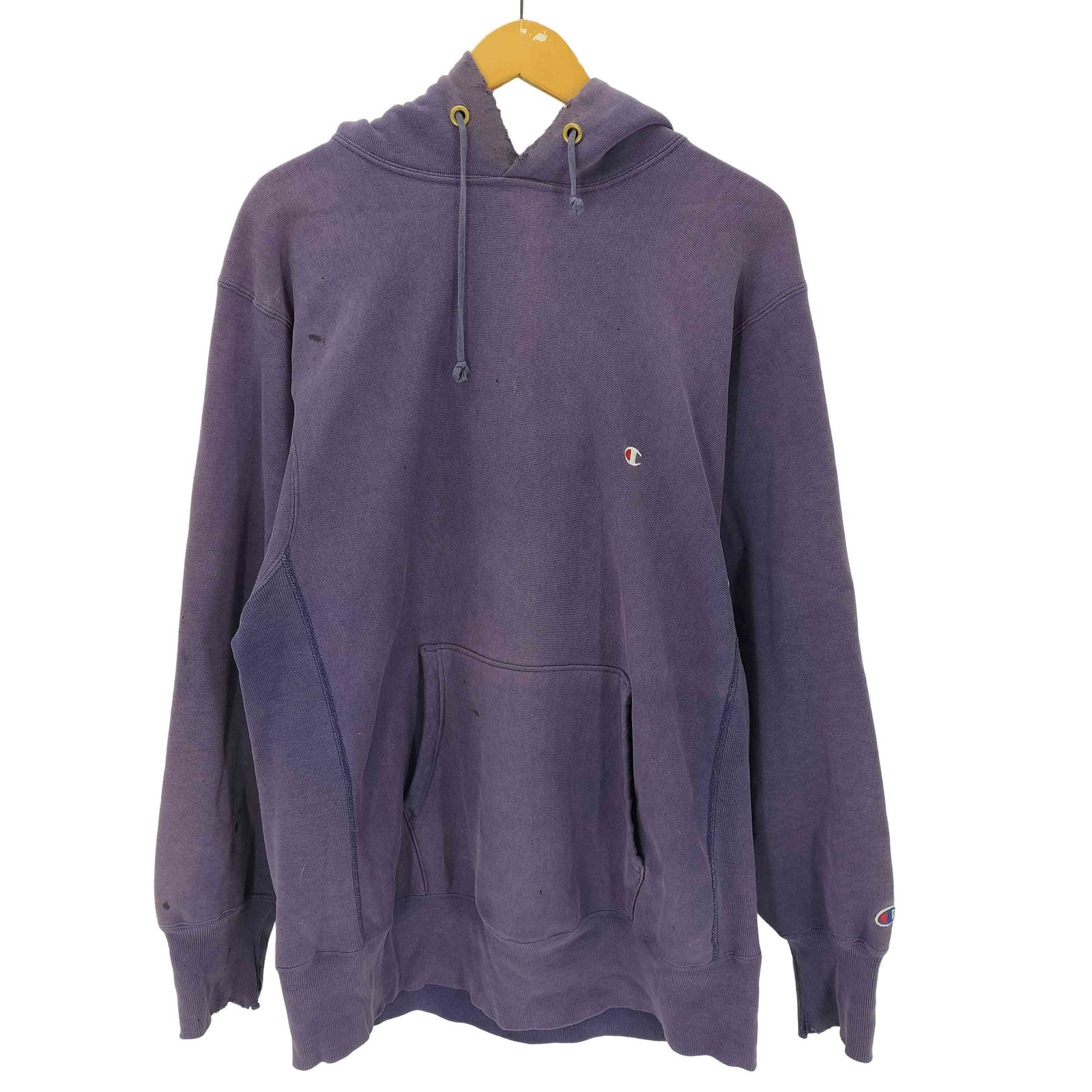 チャンピオン Champion 90S 刺繍タグ Reverse Weave リバースウィーブ サンフェード プルオーバー フーディー パーカー 袖目つき ナス紺 メンズ import：XL