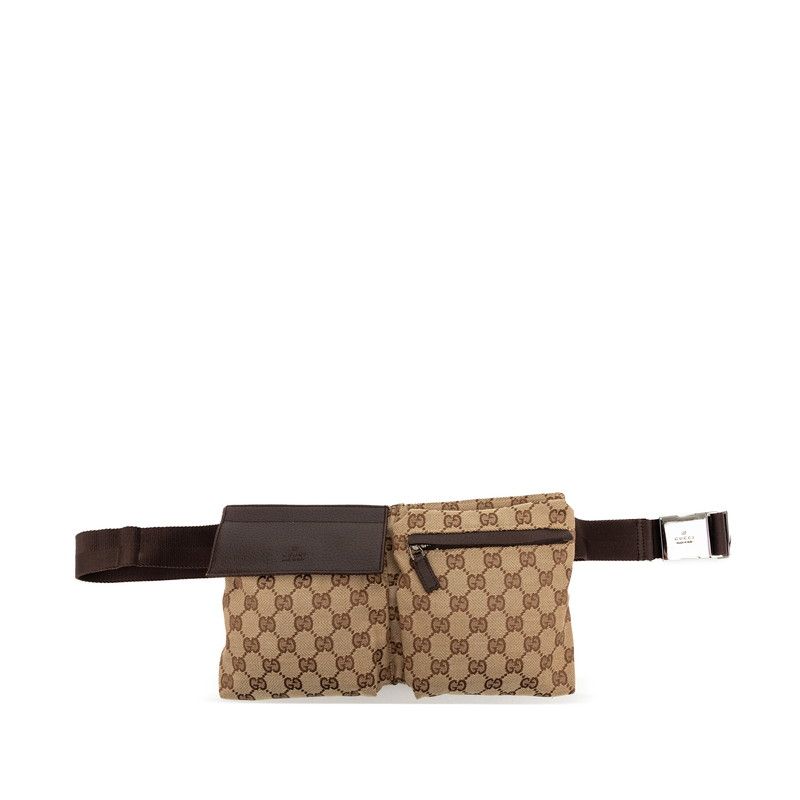 グッチ GGキャンバス ウエストバッグ ボディバッグ 28566 ベージュ ブラウン キャンバス レザー レディース GUCCI【228-77979】