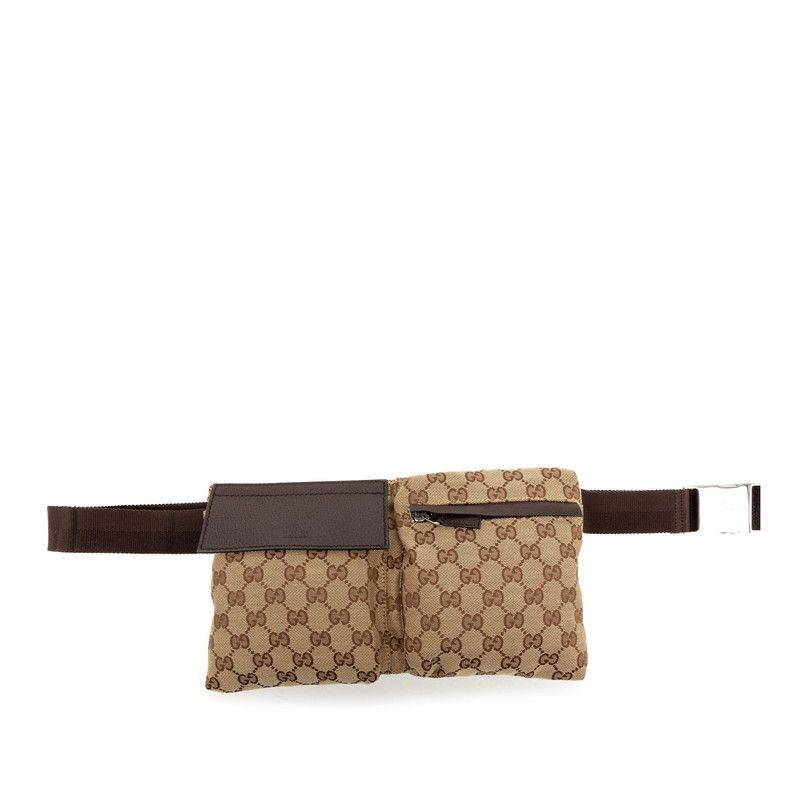 グッチ GGキャンバス ウエストバッグ ボディバッグ 28566 ベージュ ブラウン キャンバス レザー レディース GUCCI【228-77984】