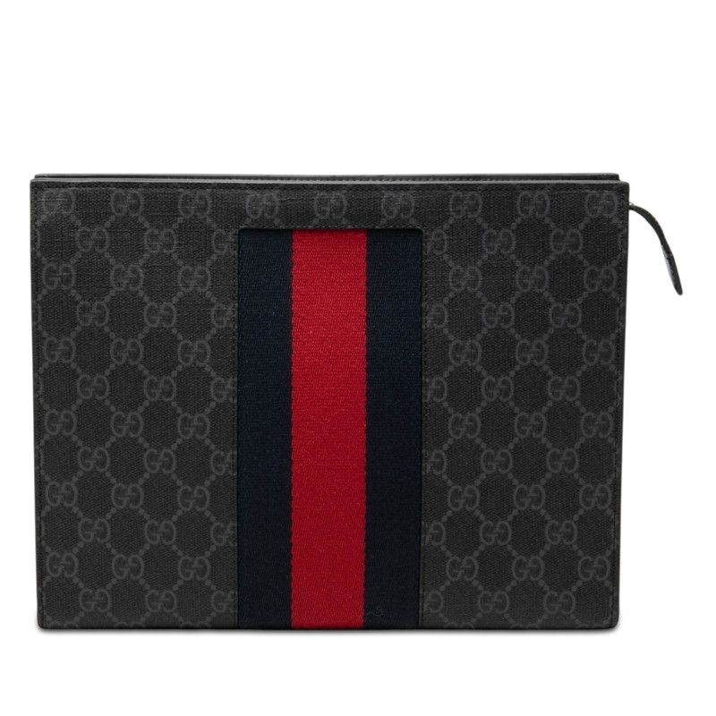 グッチ GGスプリーム シェリーライン クラッチバッグ セカンドバッグ 475316 ブラック PVC レザー メンズ GUCCI【247-78280】