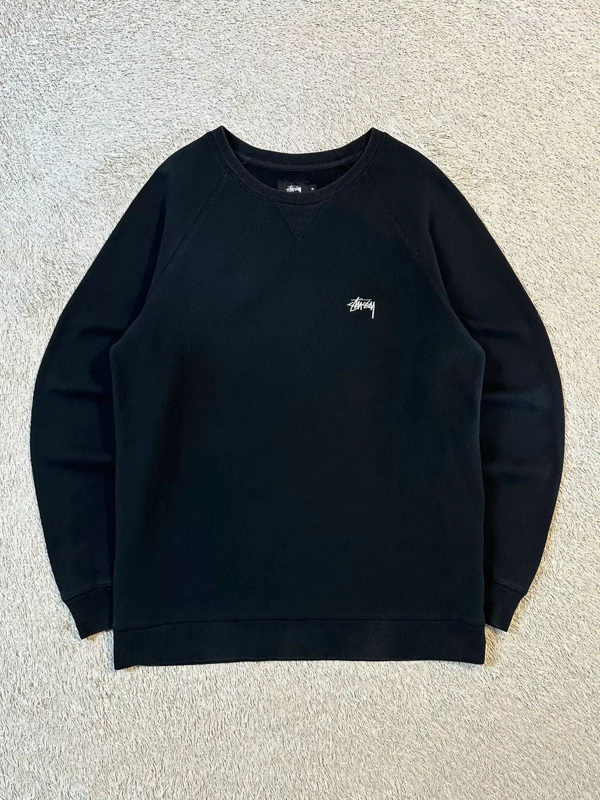 XL STUSSY オーバーダイド ストック 刺繍 ロゴ スウェット ブラック