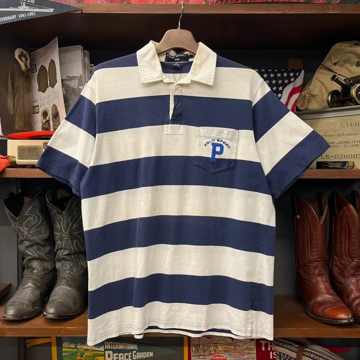 POLO SPORT ラルフローレン　ボーダーラガー 90's ポロスポーツ POLO SPORT ラガーシャツ オレンジ L ラルフ