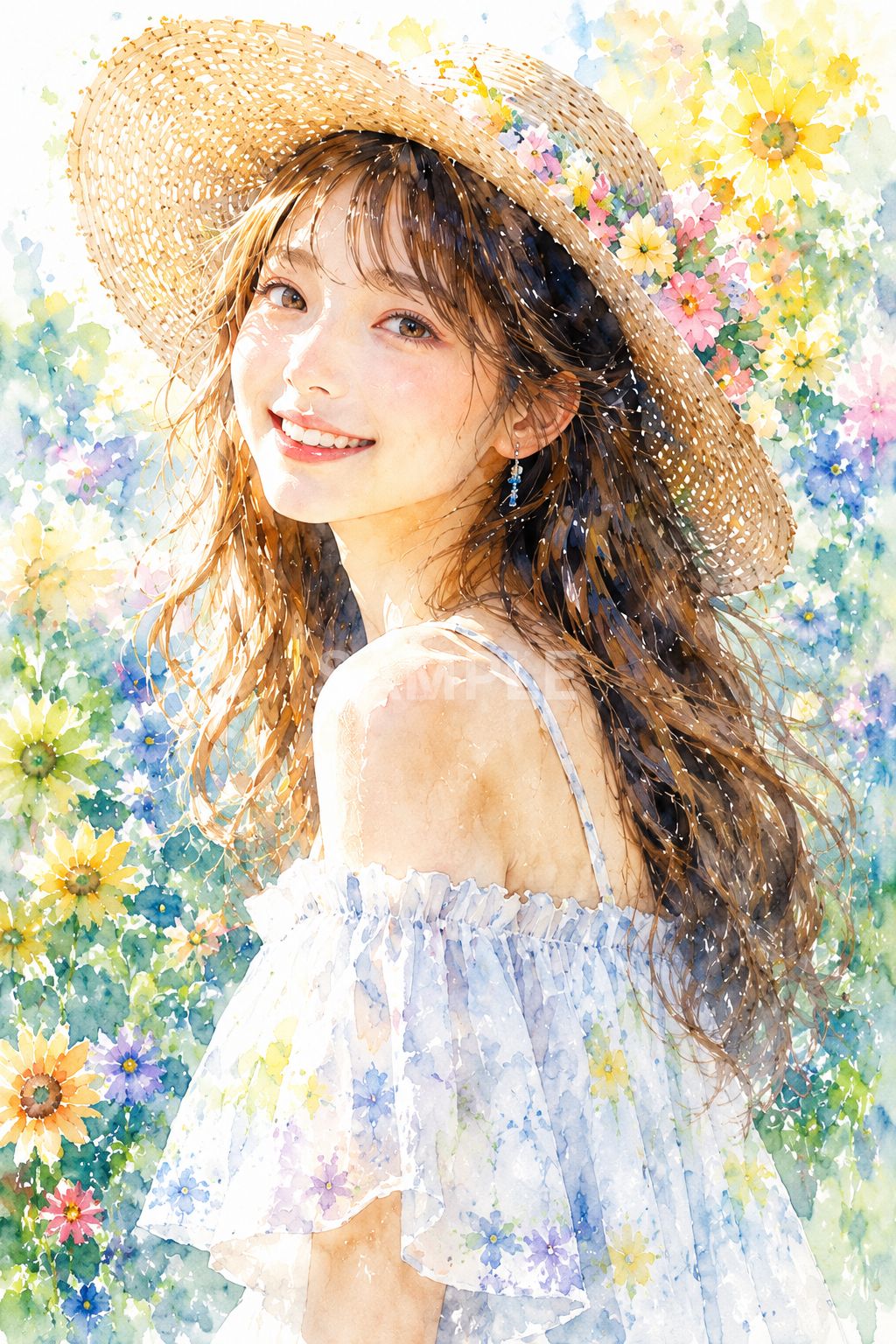 水彩画風 女性イラスト 高画質アート ポスター インテリア - メルカリ