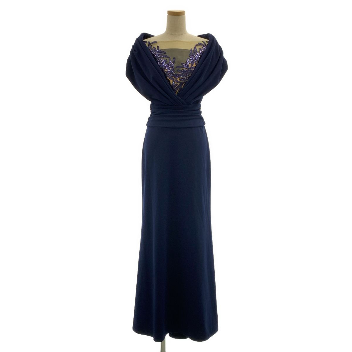 TADASHI SHOJI / タダシショージ | HARUMI PEEKABOO PAILLETTE GOWN / ハルミ ピカブー スパンコール ノースリーブロングドレス | XXS | ネイビー | レディース
