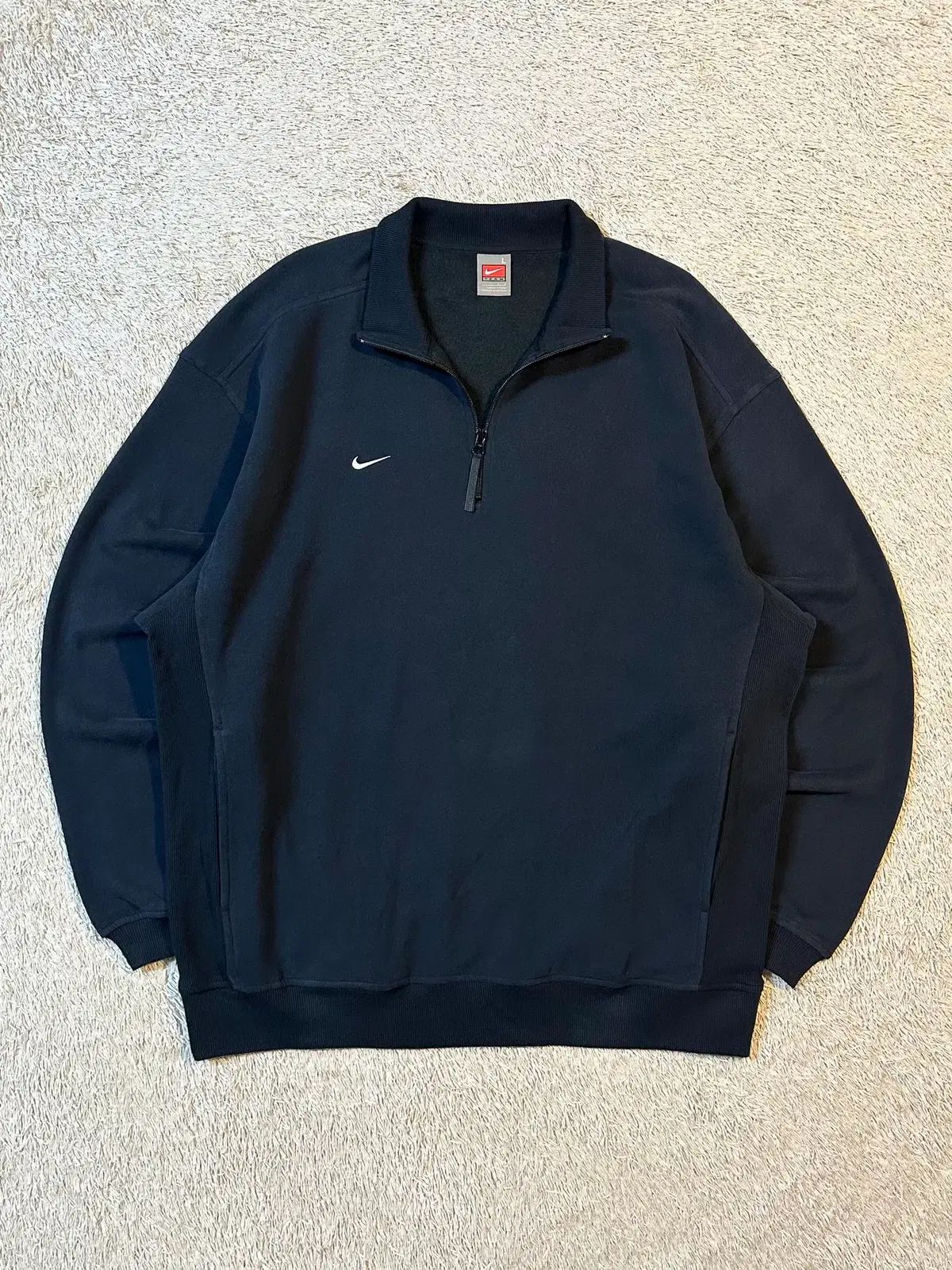 L 90's NIKE ナイキ オールドスクール スウッシュ ハーフジップ スウェット ネイビー