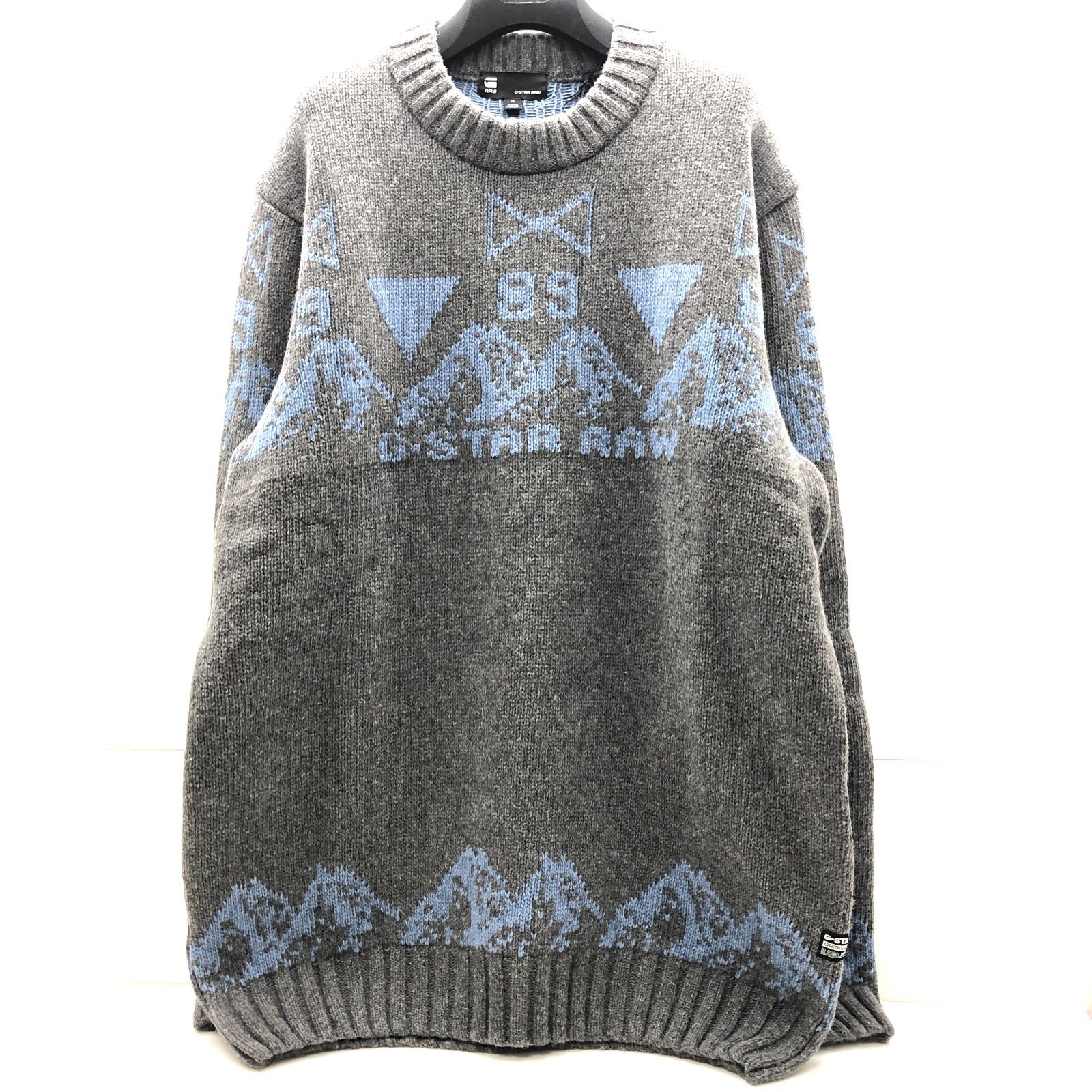 【タグ付き/未使用】G-STAR RAW メンズ ニット セーター XLサイズ グレー×ブルー ウール ジースターロゥ SGKY26-2410