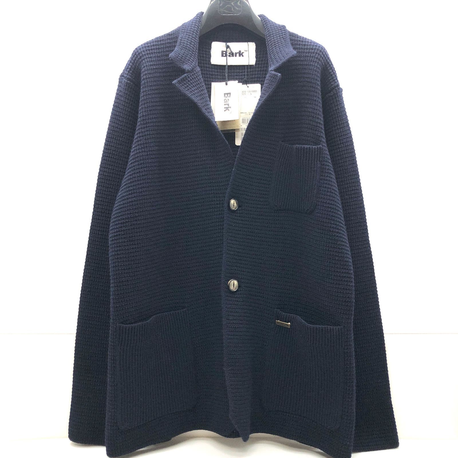 【タグ付き/未使用】Bark メンズ ニット カーディガン Lサイズ 羊毛 ネイビー バーク SGKY26-2416