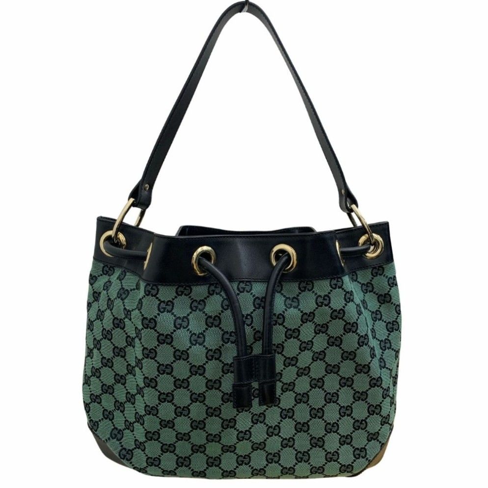 グッチ GGキャンバス グリーン レザー 272374 巾着バッグ シンプル 大容量 レディース GUCCI ショルダーバッグ