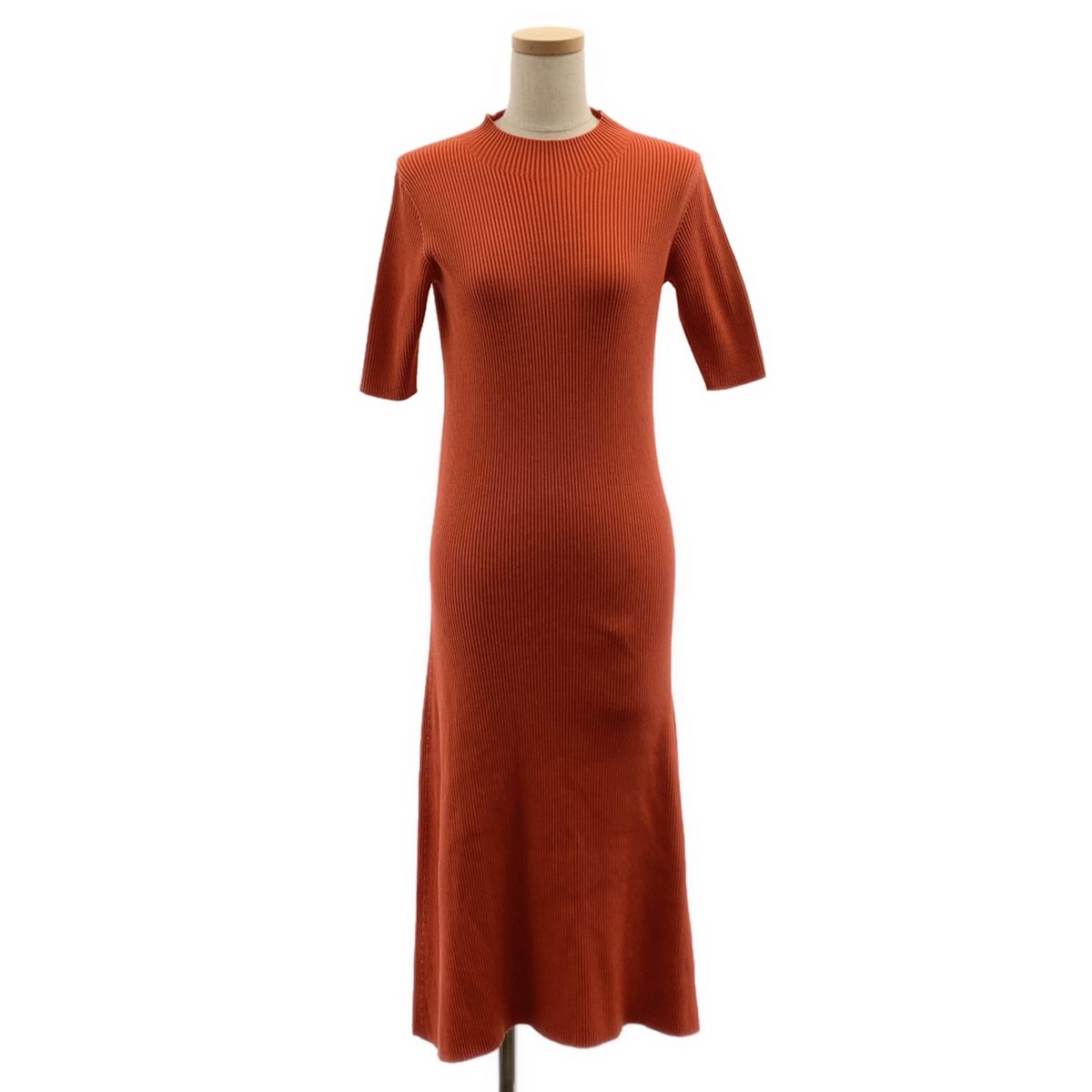 【美品】 CFCL / シーエフシーエル | PORTRAIT SHORT SLEEVE DRESS / リブ ハイネック ワンピース | 1 | BRICK RED | レディース