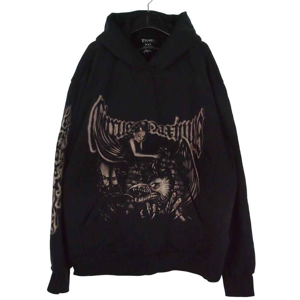 トラヴィススコット Travis Scott EAGLE PULLOVER HOODIE プリント ツアーパーカー フーディ XXL チャコールグレー