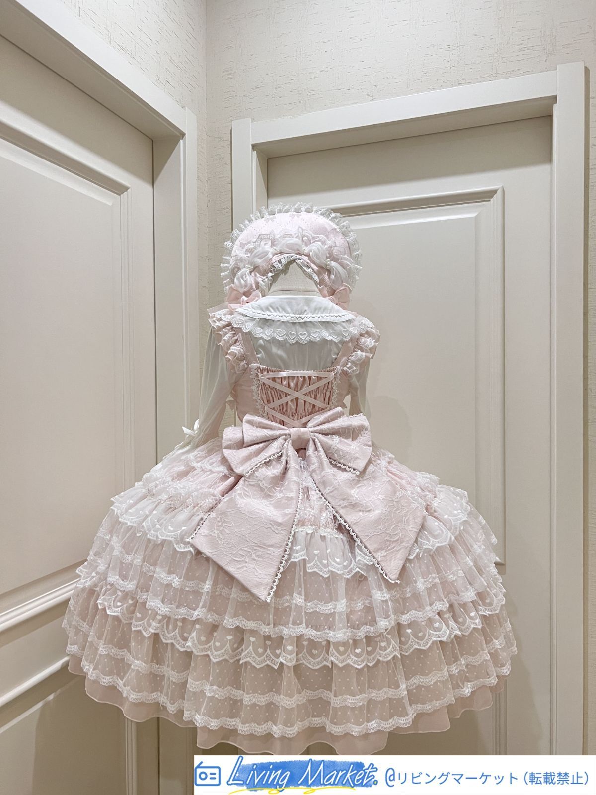冬用 ロリータドレス JSK吊りスカート 多層レース＆リボン装飾 ドール風 甘ロリ 豪華デザイン 撮影会?推し活?イベント用 プレゼントにも最適 ピンク CS626P340