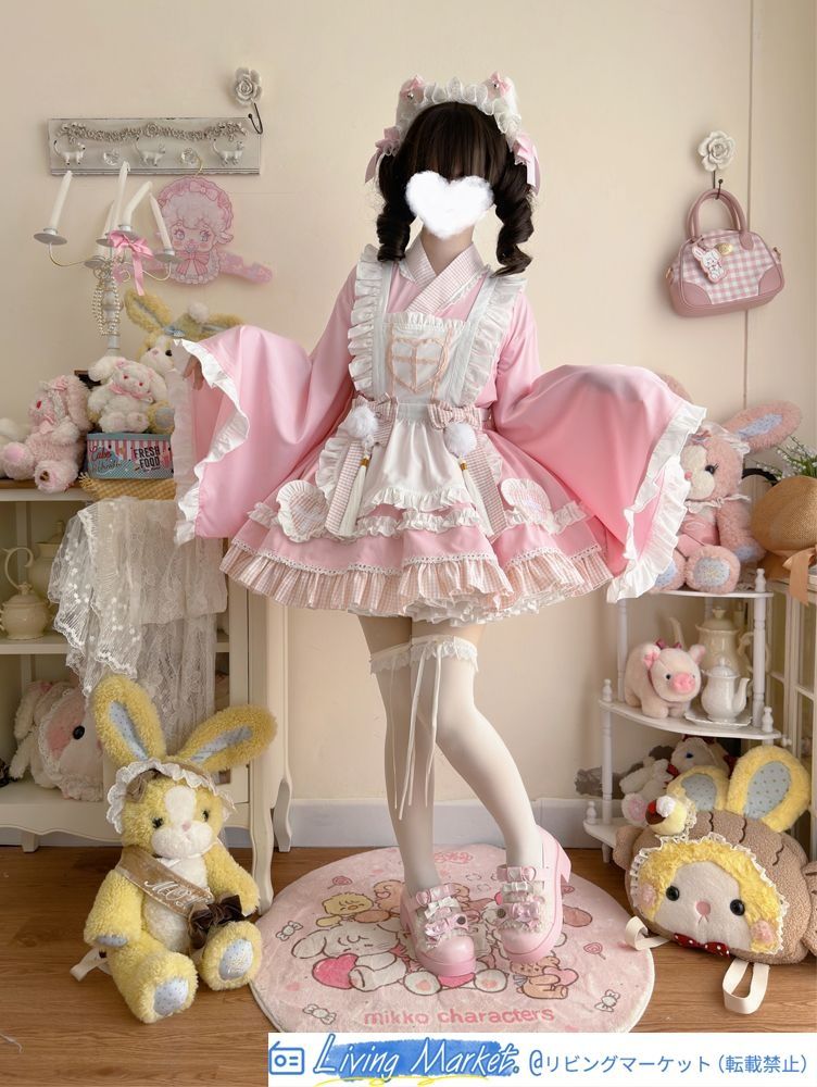 和風メイドセット コスプレ可愛いデザイン 上衣＋スカート＋エプロン＋蝶結び4点セット S~Lサイズ 多色展開 ピンク ブラック イエロー ブルー 撮影 推し活 舞台用 衣装 CS626P176