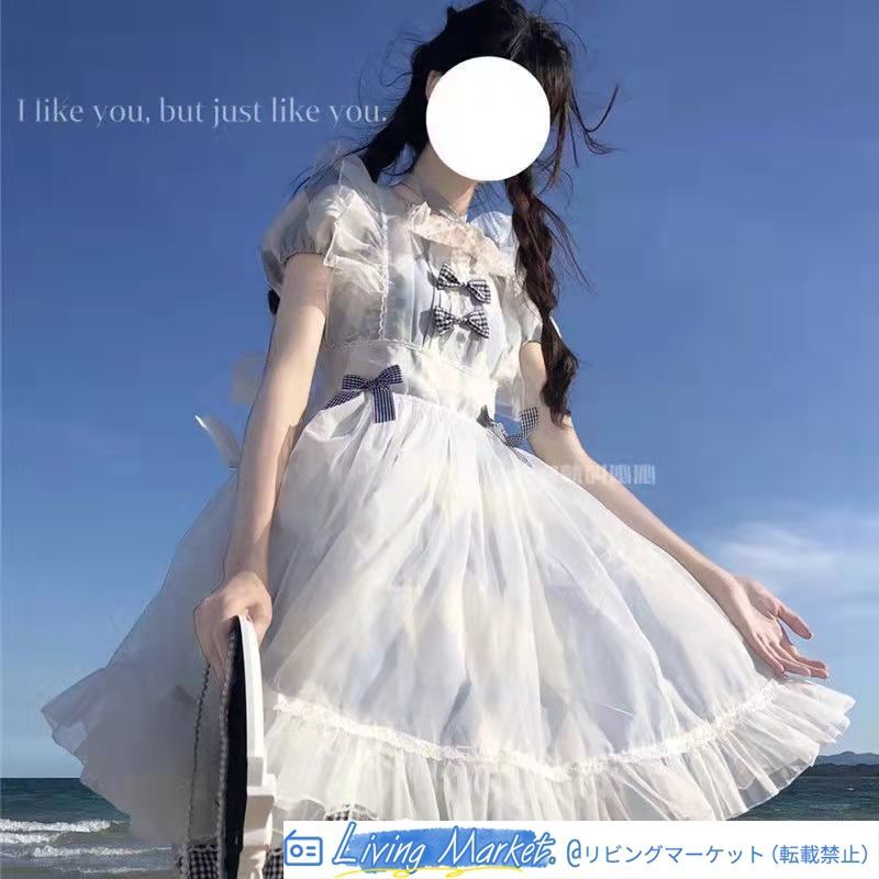 現貨 双子 Lolitaブルーチェック JSKロリータドレス 上品かわいい フリル リボンデザイン 短袖トップス+カバー付きスカート+ヘアバンド 甘ロリー 女子ファッション 大人可愛い CS626P170