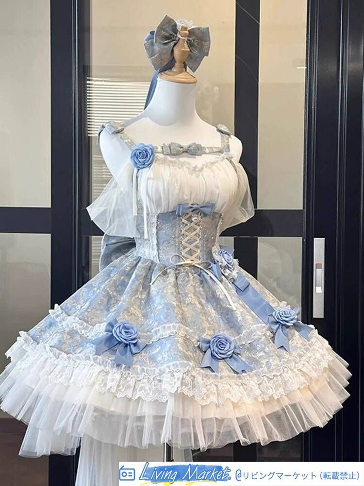 夏季新作 フランス風 森系プリンセスドレス ロマンチックな初恋風 フリル付きロリータドレス ショートスカート ピンク/ブルー 蝶結びデザイン CS626P169