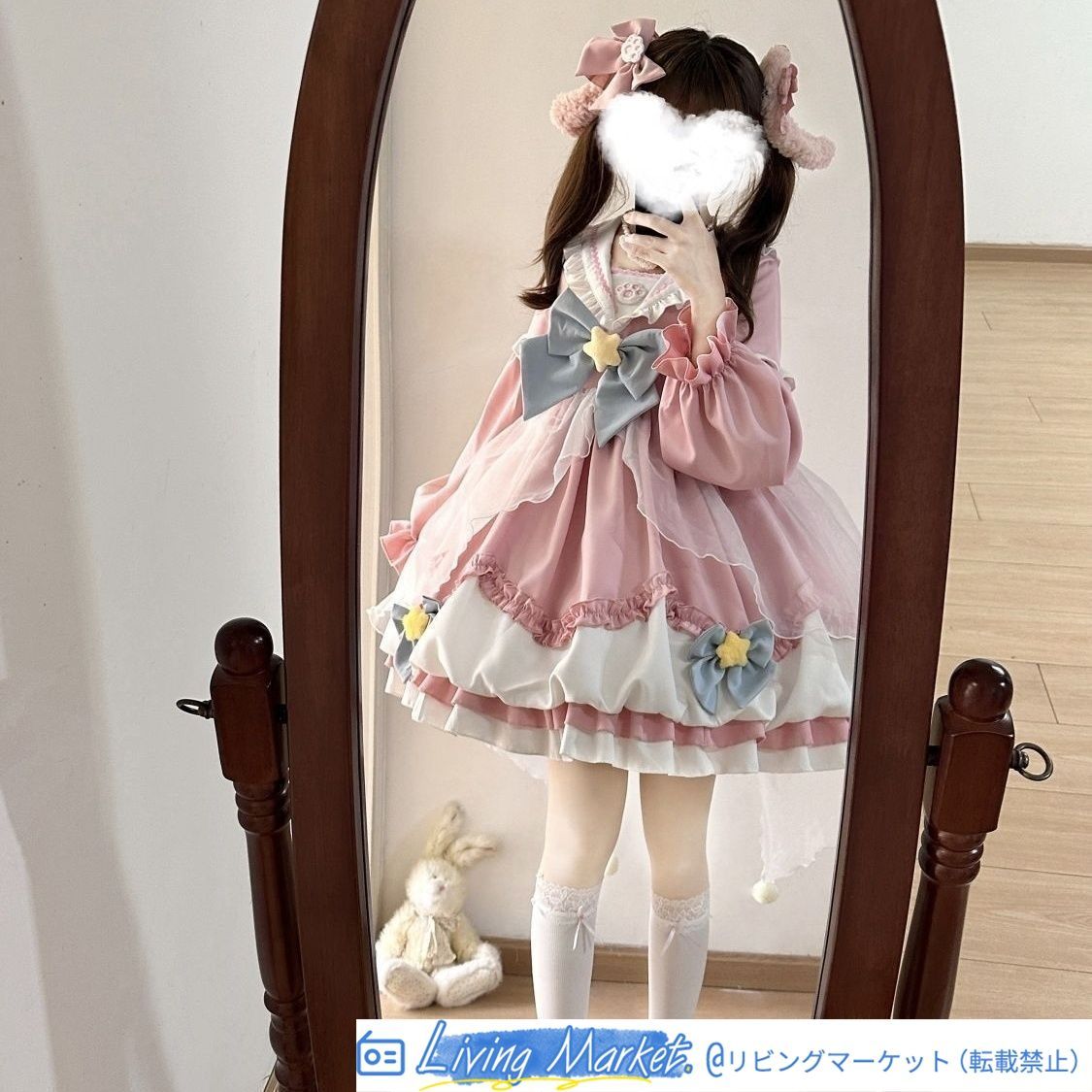小祈星 ロリータ オリジナルデザイン 可愛い少女風 長袖海軍襟ワンピース 花苞袖 ロングドレス CS626P172