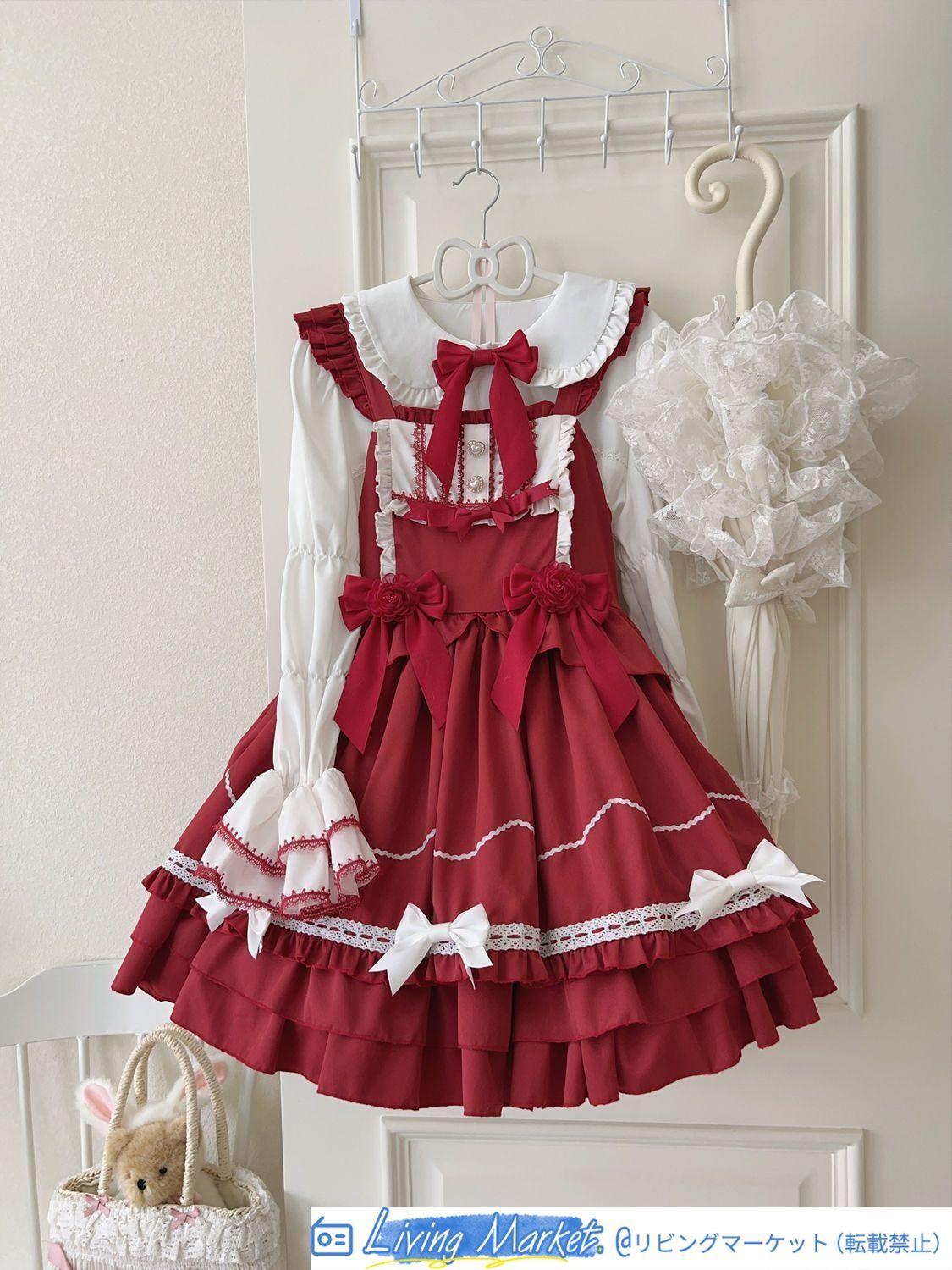 オリジナルデザイン ロリータ Lolitaジャンパースカート【ブラック?ブルー?レッド?ピンク】 可愛いデザイン 秋冬用 JSK 吊りスカート ジャンスカ S～Lサイズ対応 CS626P380