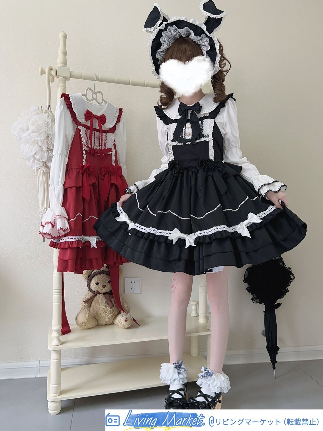 オリジナルデザイン ロリータ Lolitaジャンパースカート【ブラック?ブルー?レッド?ピンク】 可愛いデザイン 秋冬用 JSK 吊りスカート ジャンスカ S～Lサイズ対応 CS626P380