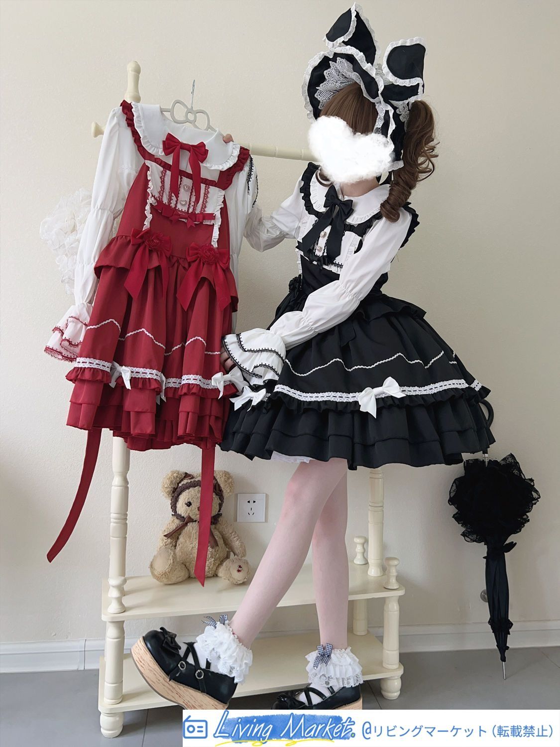 オリジナルデザイン ロリータ Lolitaジャンパースカート【ブラック?ブルー?レッド?ピンク】 可愛いデザイン 秋冬用 JSK 吊りスカート ジャンスカ S～Lサイズ対応 CS626P380
