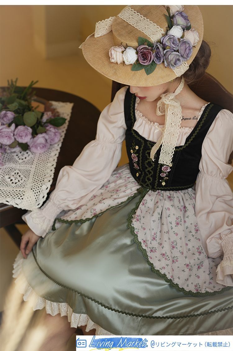 ババリア風 刺繍入り田園風JSKワンピース レディース用 クラシカルロリータ ロリータファッション 秋冬用 かわいい花柄印刷ドレス 高品質デザイン パーティー衣装 撮影会 イベント用 推し活 おしゃれで人気 プレゼントにも最適 CS626P251