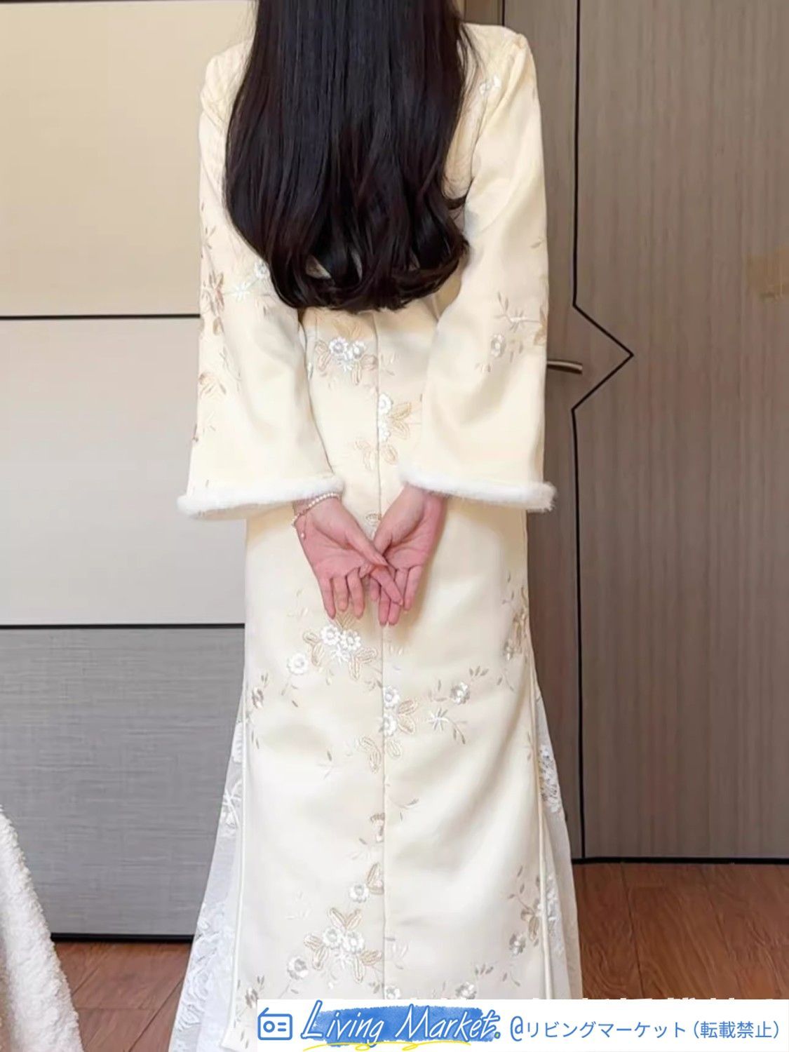抹茶風 2024年冬新作 改良旗袍 刺繍 裏起毛 毛皮襟付き 長袖 ロングワンピース 新中式 高級感 優雅 冬の外出やプレゼントに最適 CS626P385