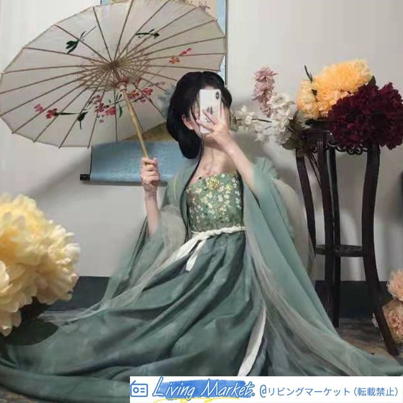 [竹蘭] 唐制漢服 一片式デザイン 大袖トップス＋ハイウエストスカート 披帛付き 夏用 涼しげでエレガントなデザイン レディース用 特別な日や撮影会に最適 CS626P327