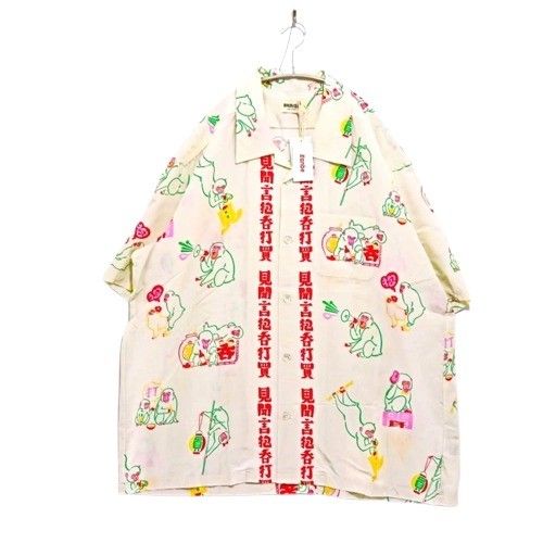 【新品】メンズ 4 イアンベ × ツイタチ Eanbe × TUITACI 26ss アロハシャツ 徘徊猿 ホワイト セルロース
