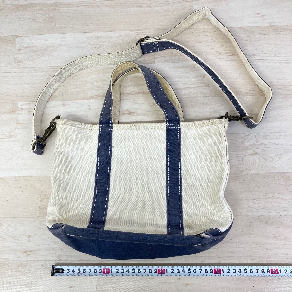 LL.Bean 刺繍トートバッグ アイボリー/ネイビー L.L.Bean(エルエル 