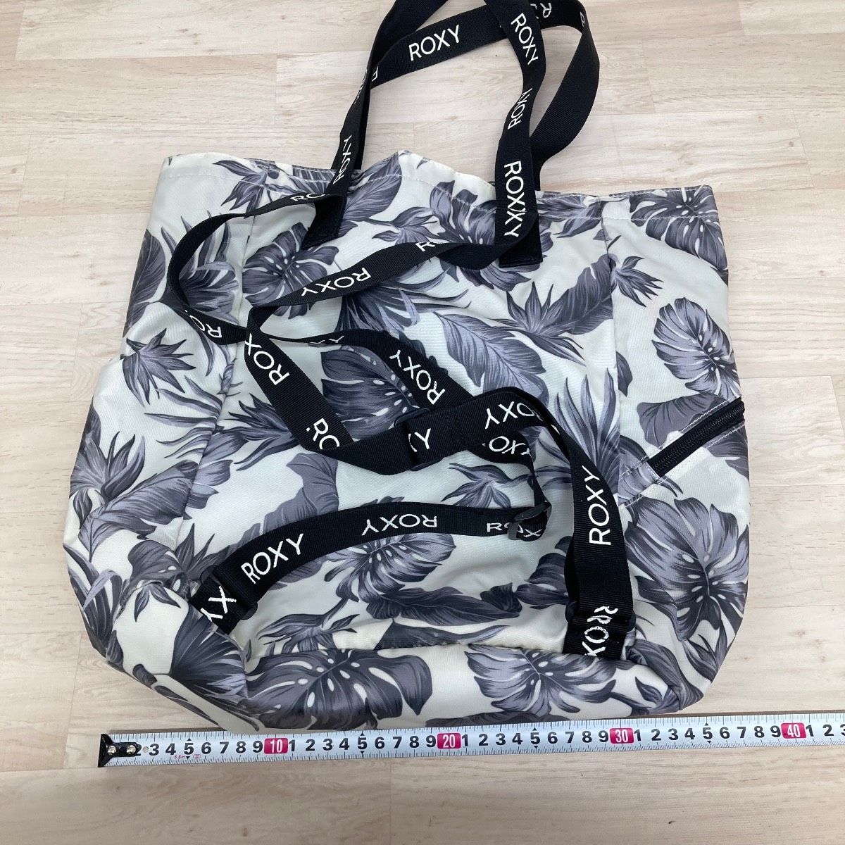 ROXY/ロキシー トートバッグ ボタニカル柄/リーフ柄 ホワイト×グレー系 