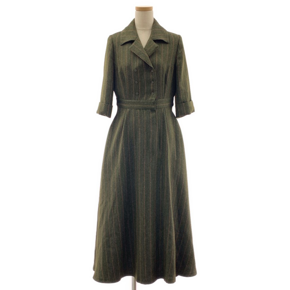 foufou ヘリンボーンワンピース 美品】 foufou / フーフー | open collar herringbone one piece