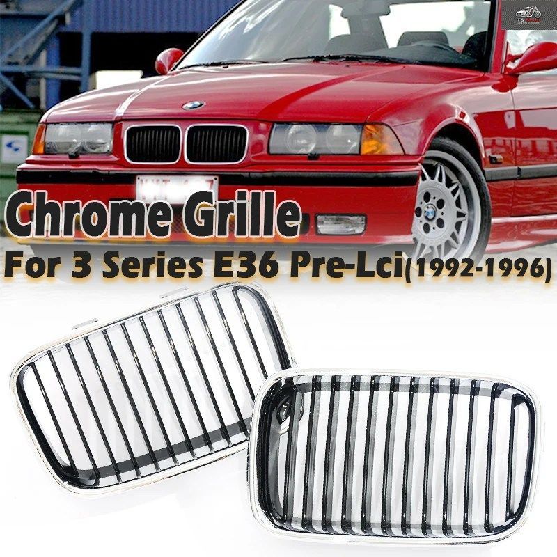 SINGLE LINE FRAME SILVER GRILL KIDNEY GRILL BMW 3 SERIES E36 PRE-LCI COUPE SEDAN 1992-1996 316I 318I 320I 325IS