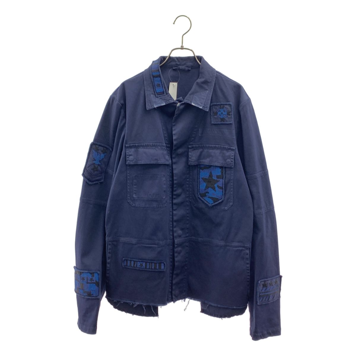 VALENTINO / ヴァレンティノ | ビーズ装飾 カットオフ ミリタリージャケット | 46 | ネイビー | メンズ